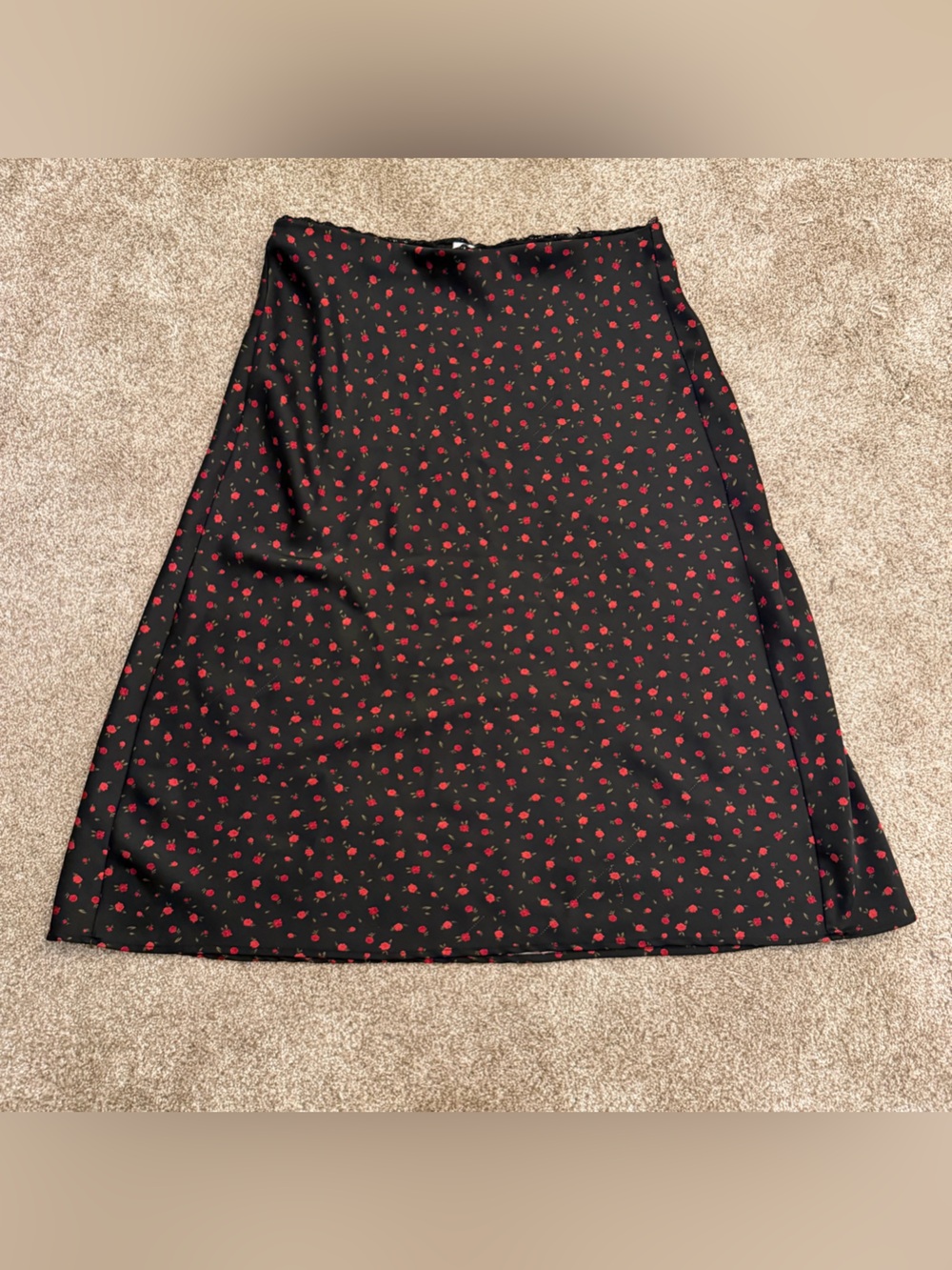 Garage Black A-Line Skirt with Red Rose Print